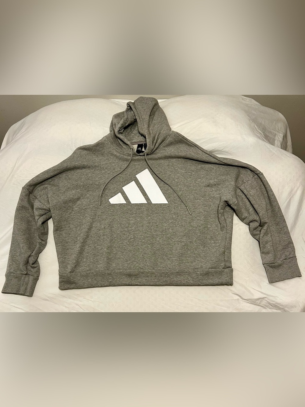 adidas Prime Cropped Gray Hoodie with White Logo